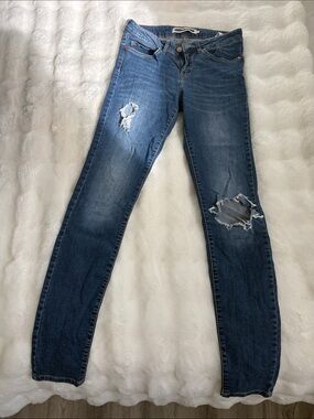 Noisy May Mid Blue Distressed Skinny Jeans
